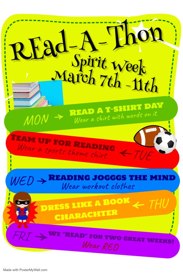 Read-A-thon Spirit week March 7th-11th